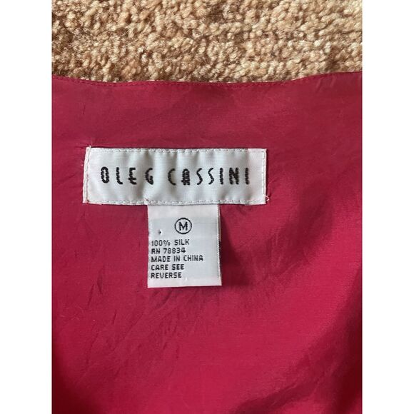 Oleg Cassini 100% Silk Red Blouse Button Front Long Sleeve Top Size M - Picture 2 of 8